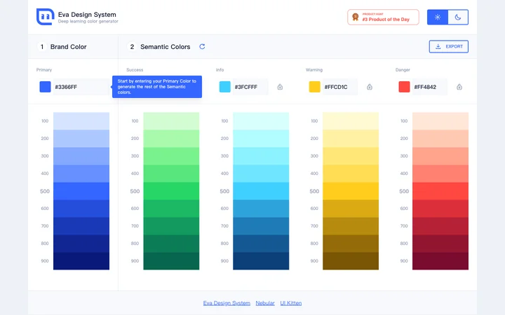 Eva Design System: Deep learning color generator product preview
