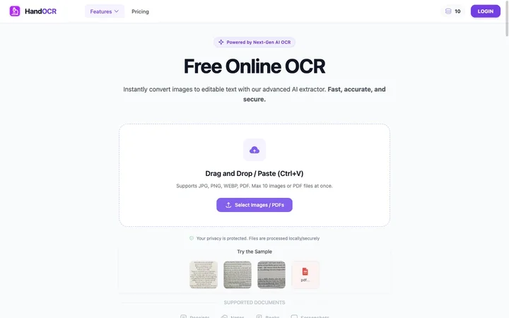 HandOCR product preview