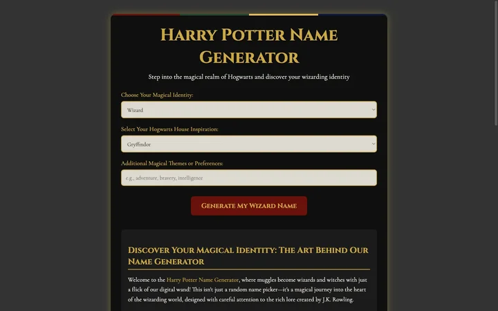 Harry Potter Name Generator product preview