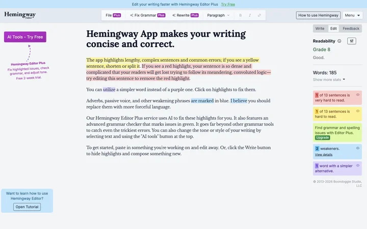 Hemingway Editor product preview