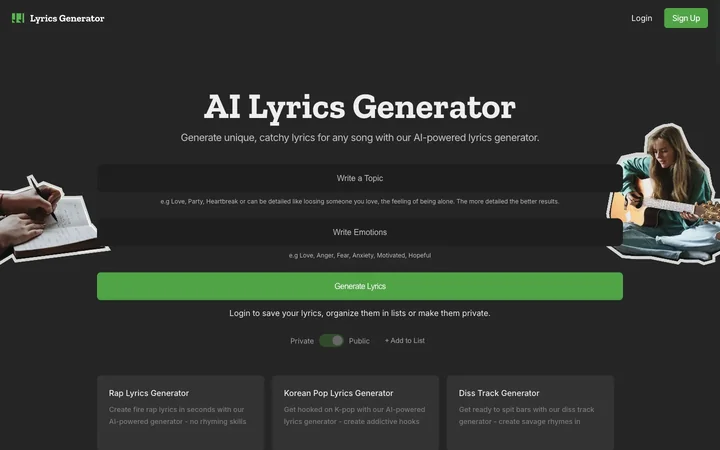 LyricsGenerator.com product preview