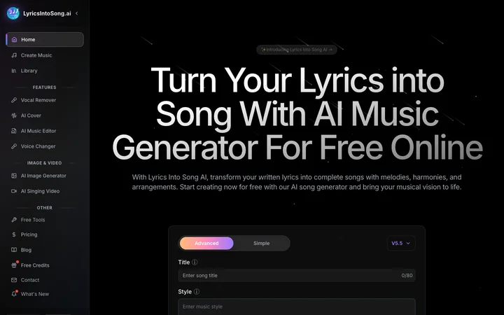 Lyrics Into Song AI product preview
