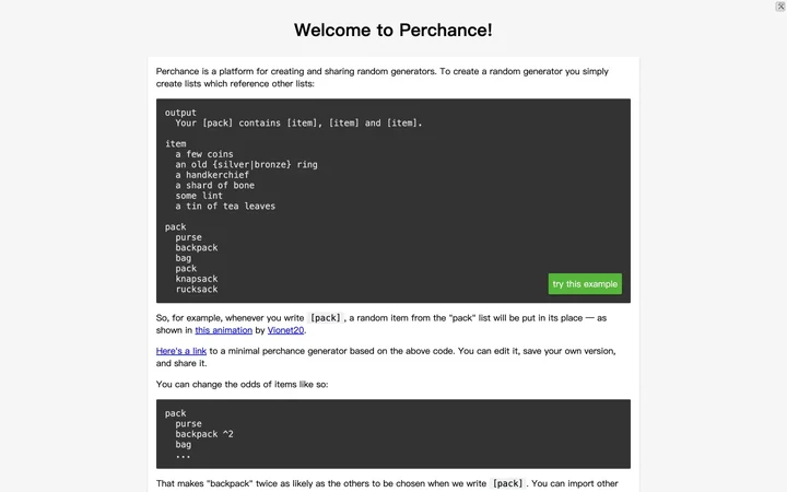 Perchance product preview