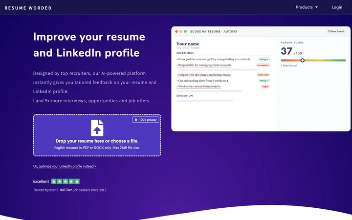 Resume Worded の製品プレビュー