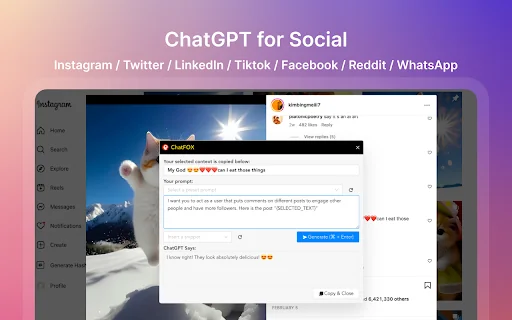 ChatFox - OpenAI ChatGPT for Instagram, Twitter, LinkedIn product preview