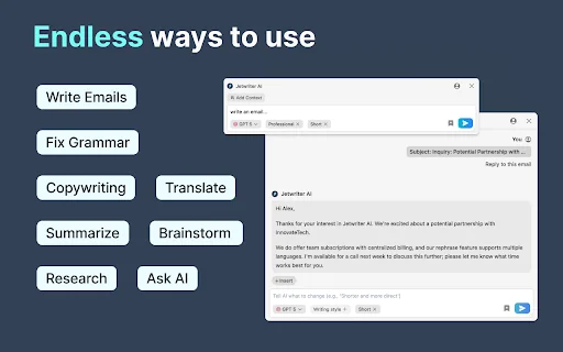 Jetwriter AI: Reply Emails, Ask Page, Summarize, Fix Grammar, and More 封面图 2
