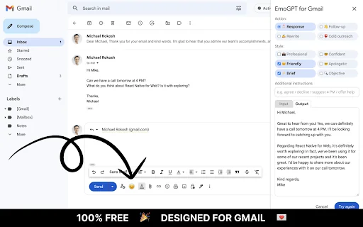 EmoGPT: Secure ChatGPT Email Writer for Gmail product preview