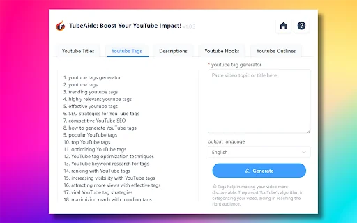 Free AI Youtube Video Tags Generator TubeAIde product preview