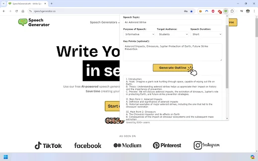 Speech Outline Generator product preview