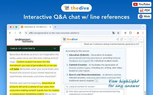 Dive: AI Summarizer for YouTube, PDF & Web — Interactive & Privacy-First 封面图 3