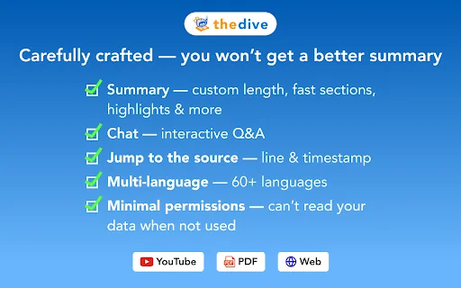 Dive: AI Summarizer for YouTube, PDF & Web — Interactive & Privacy-First 封面图 4