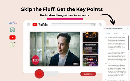 Crux AI: YouTube Video Summarizer product preview