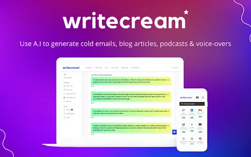 Writecream - AI-powered writing assistant product preview
