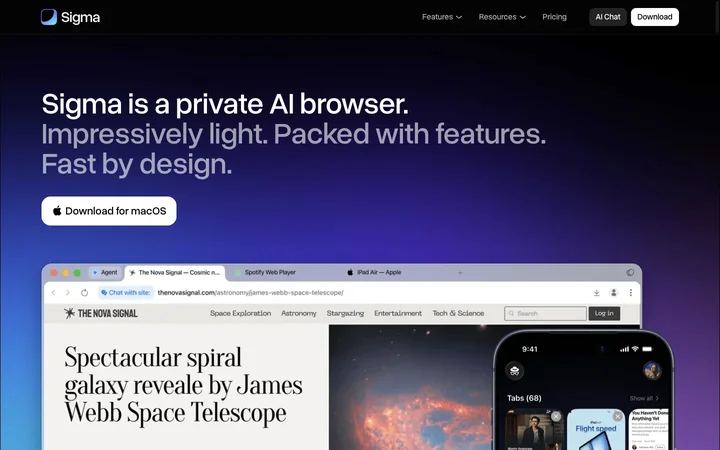 Sigma Private AI Browser product preview