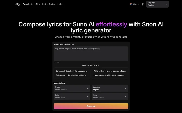Snon Lyric product preview