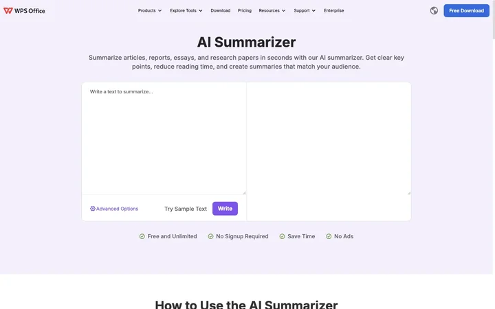 AI Summarizer product preview