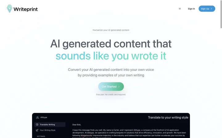 Writeprint.ai product preview
