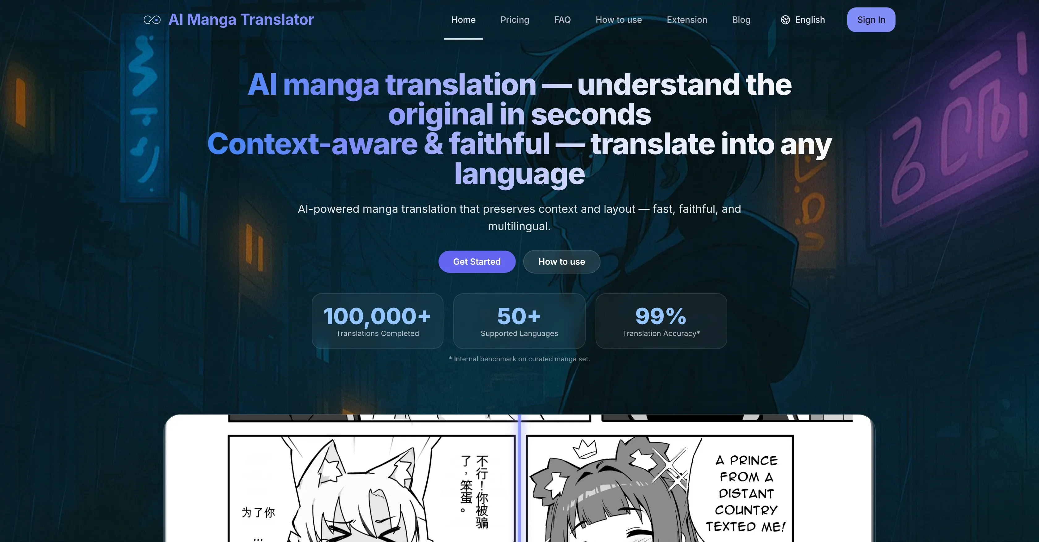 AI Manga Translate.com product preview