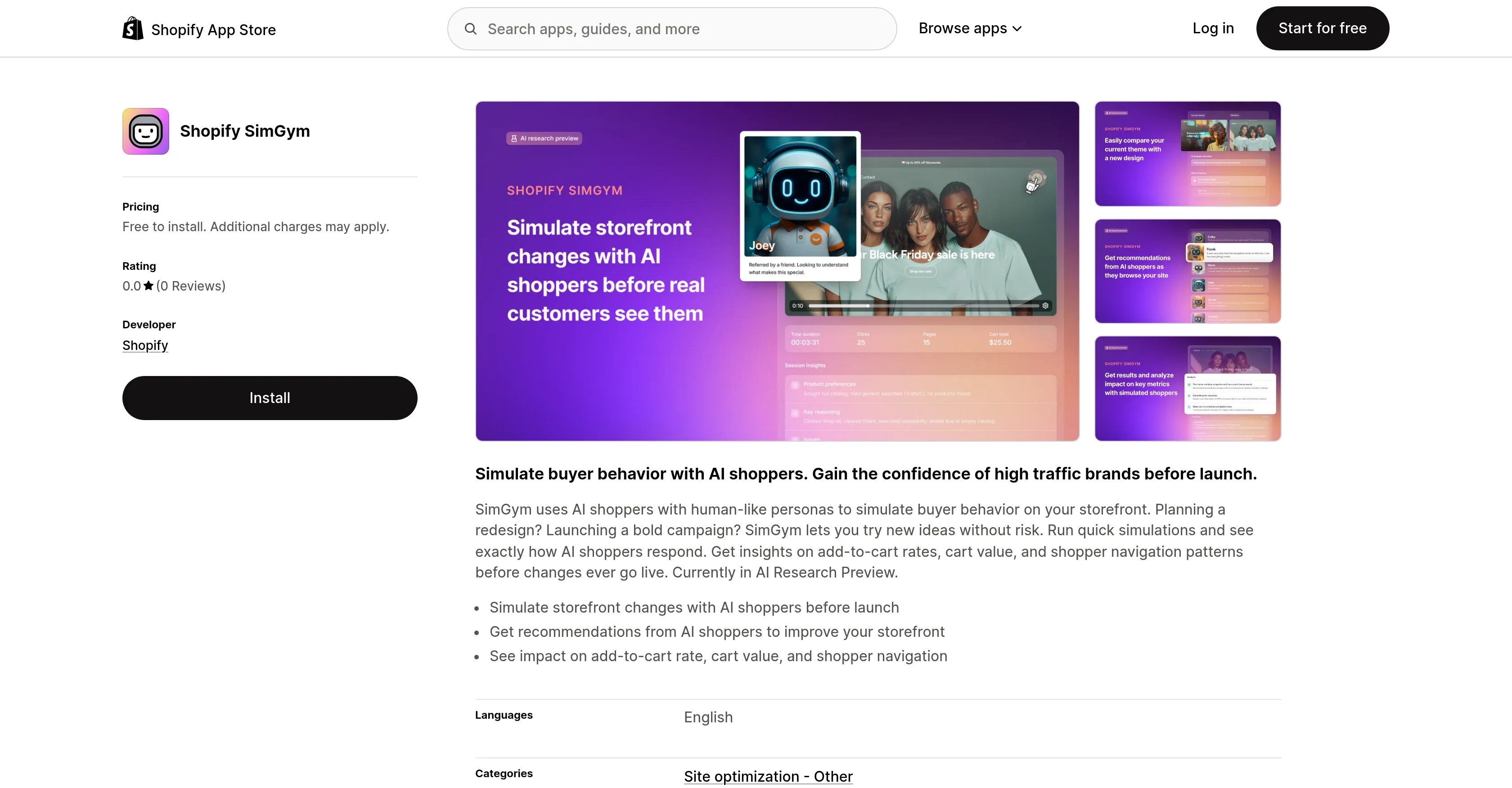 Shopify SimGym product preview