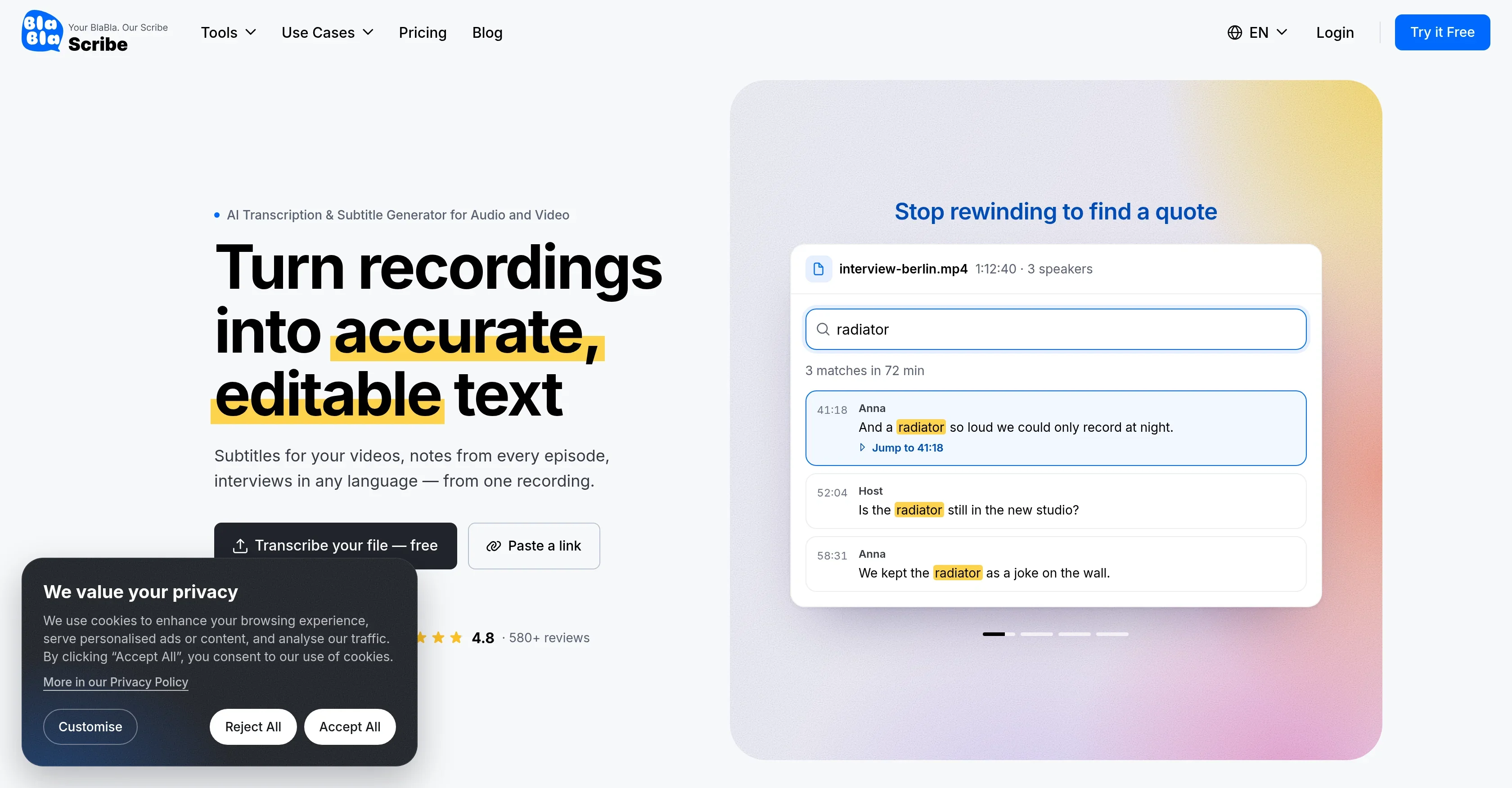 BlaBlaScribe product preview