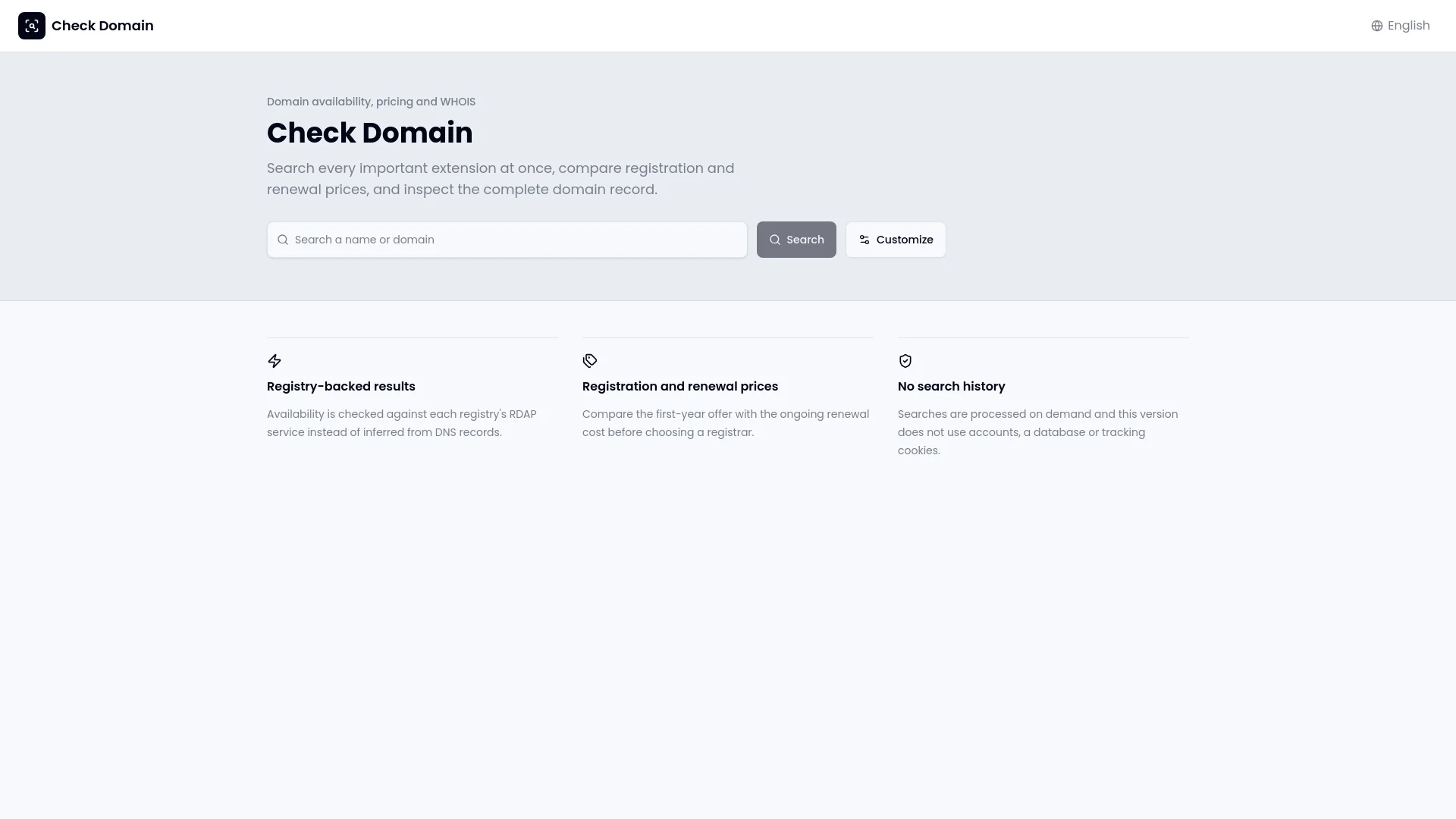 Check Domain product preview