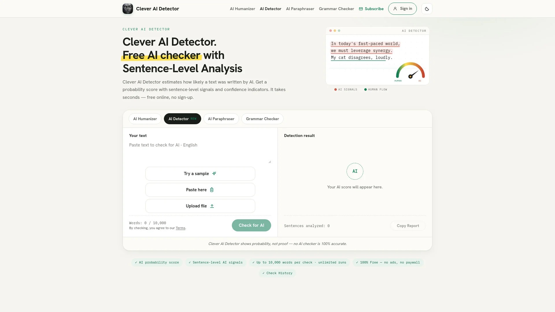 Clever AI Detector product preview