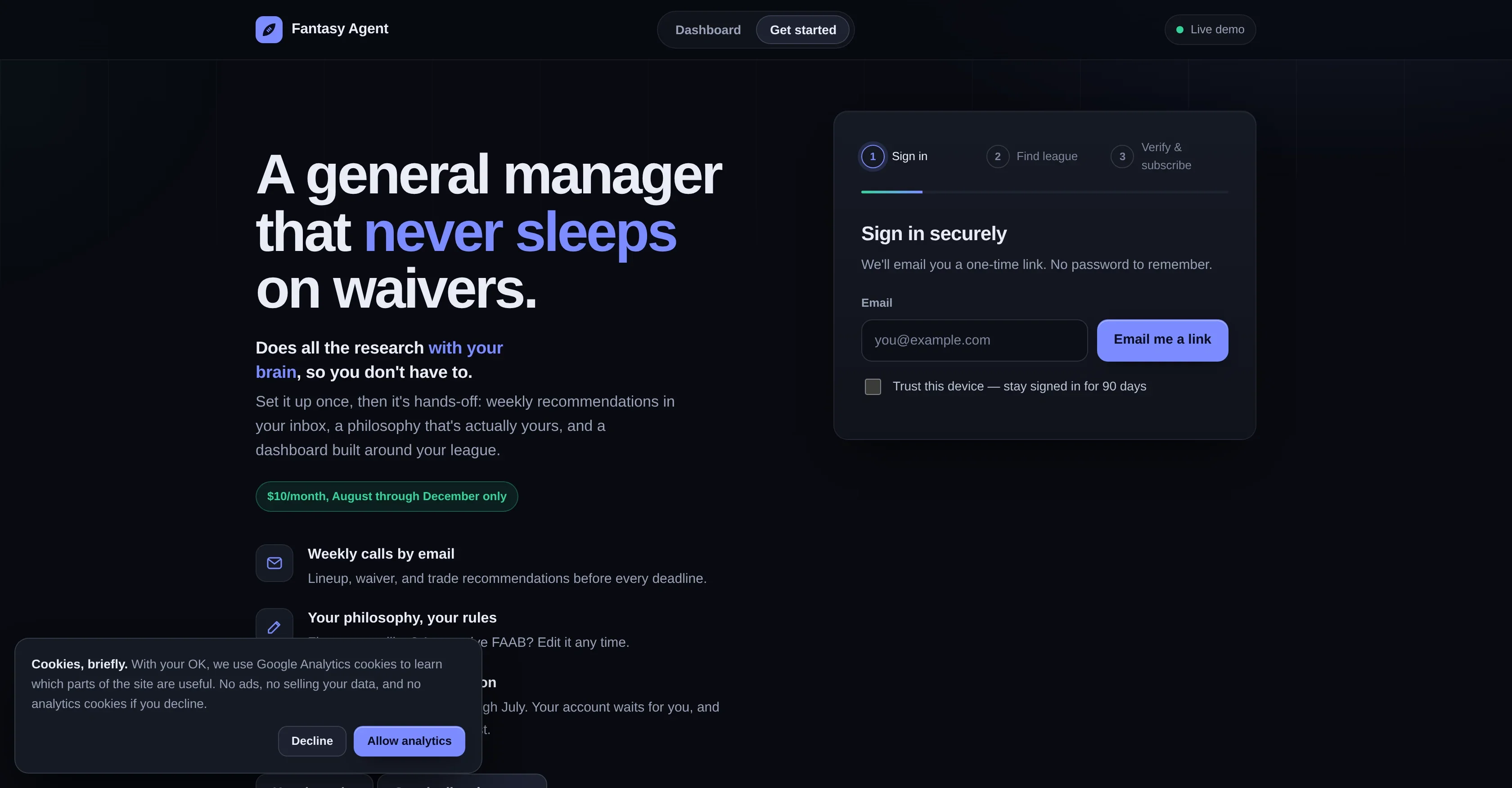 Fantasy Agent product preview