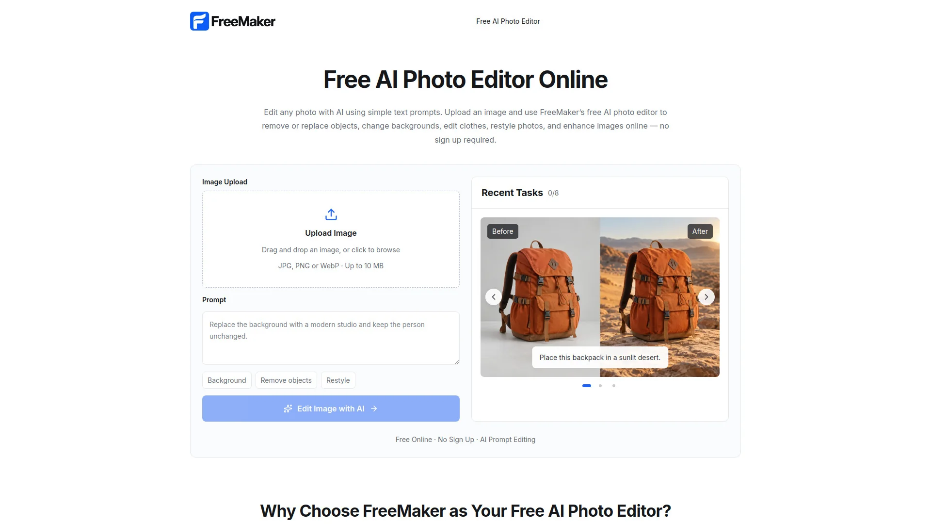 FreeMaker: Free AI Photo Editor product preview