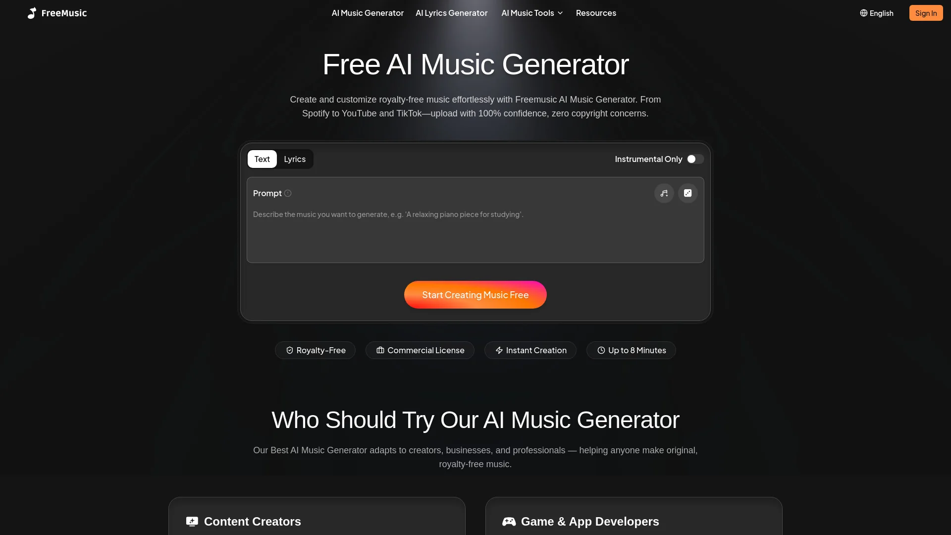 Freemusic AI product preview