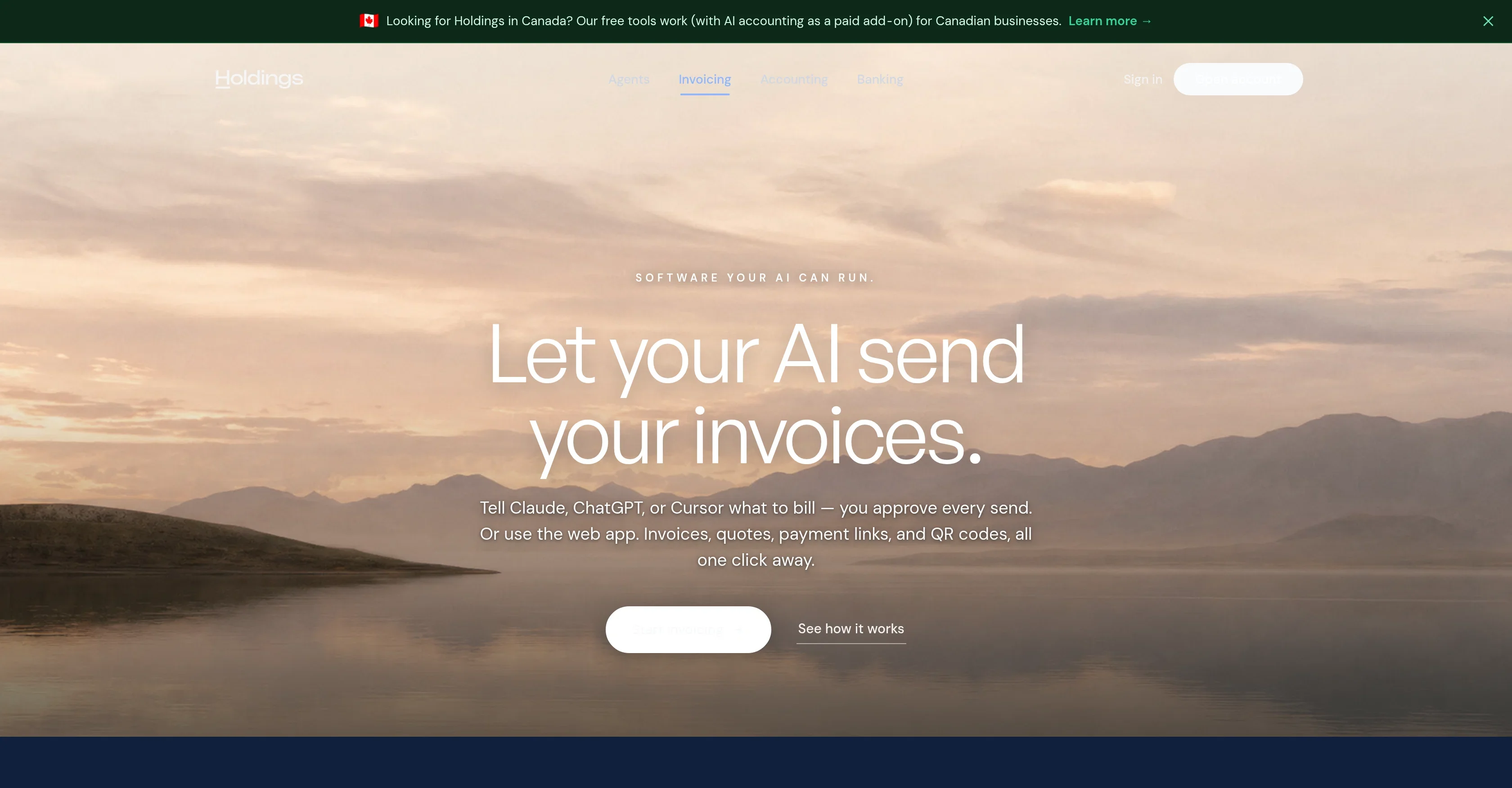 Holdings Invoicing product preview