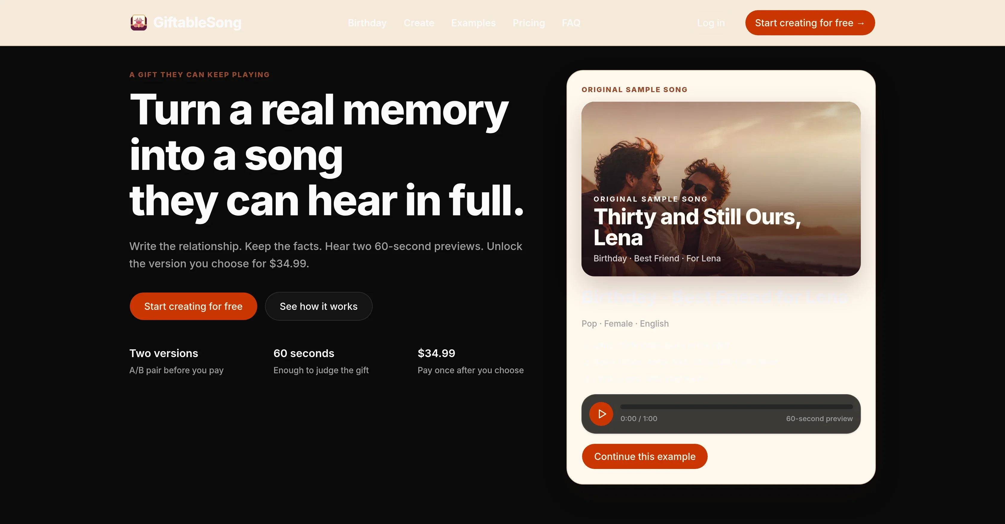 GiftableSong product preview