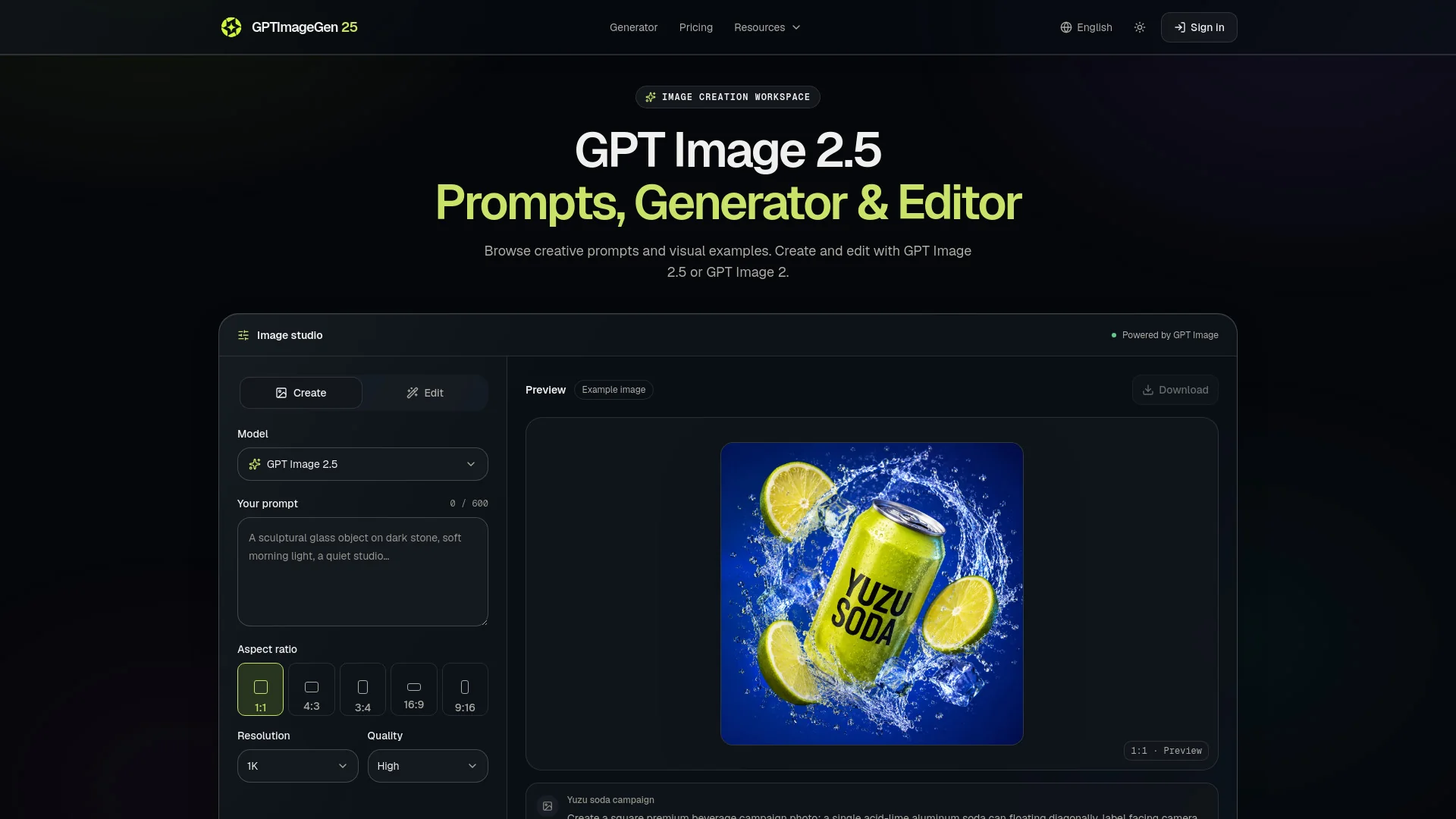 GPT Image 2.5 product preview