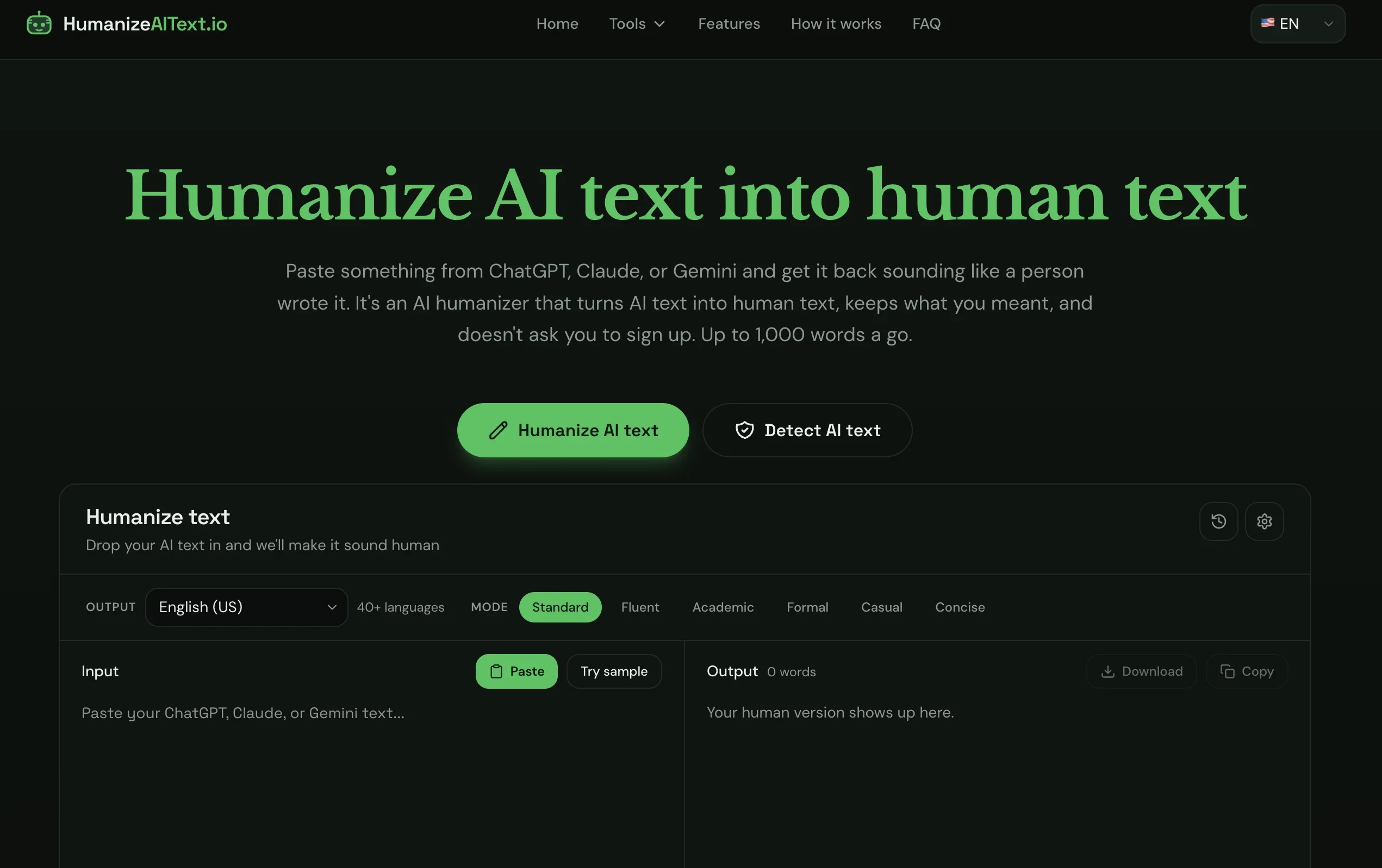 Humanize AI Text.io product preview