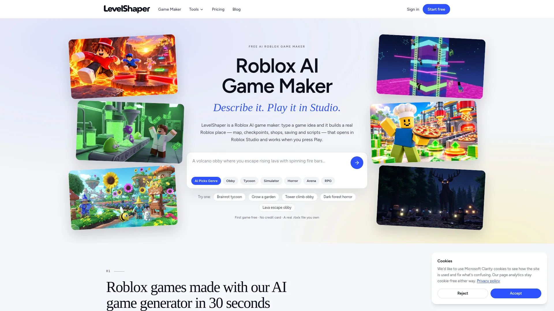LevelShaper — Roblox AI Game Maker product preview