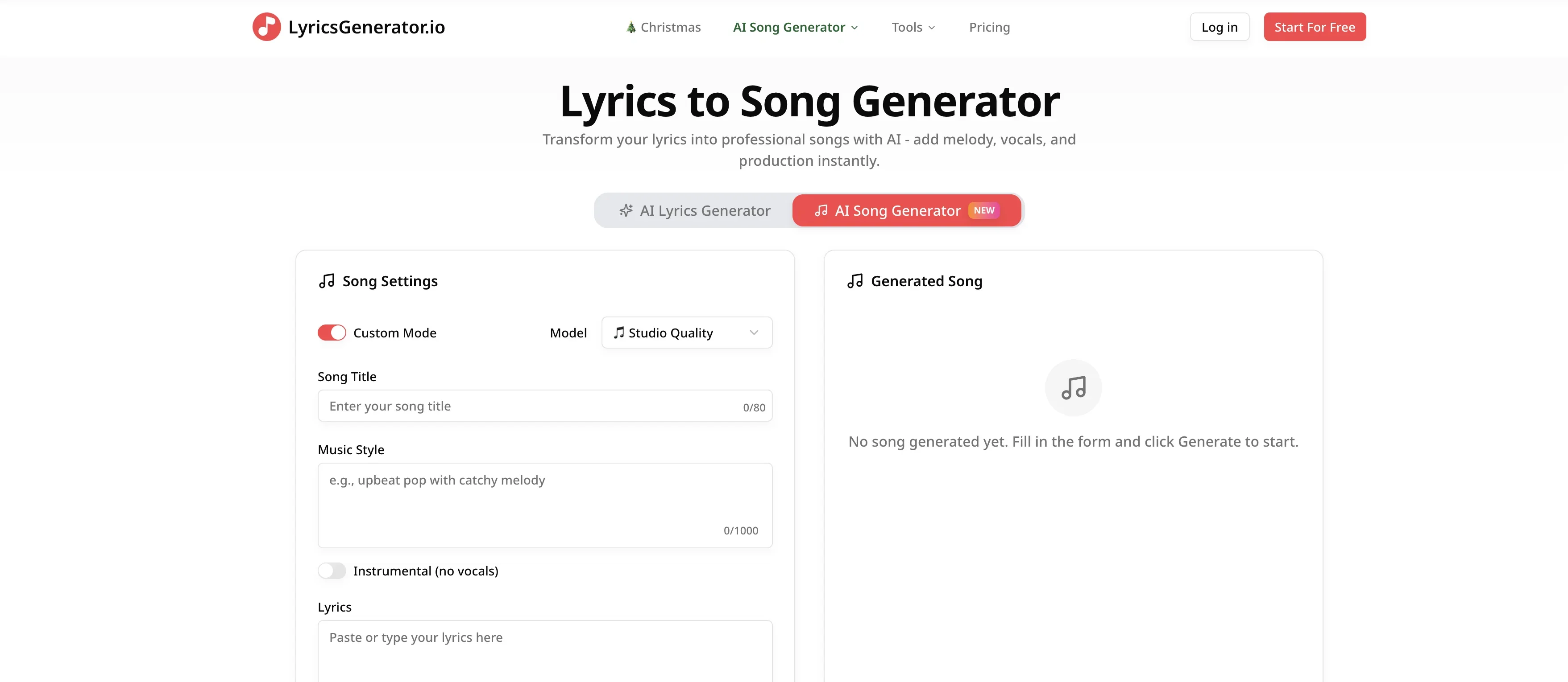 LyricsGenerator.io product preview