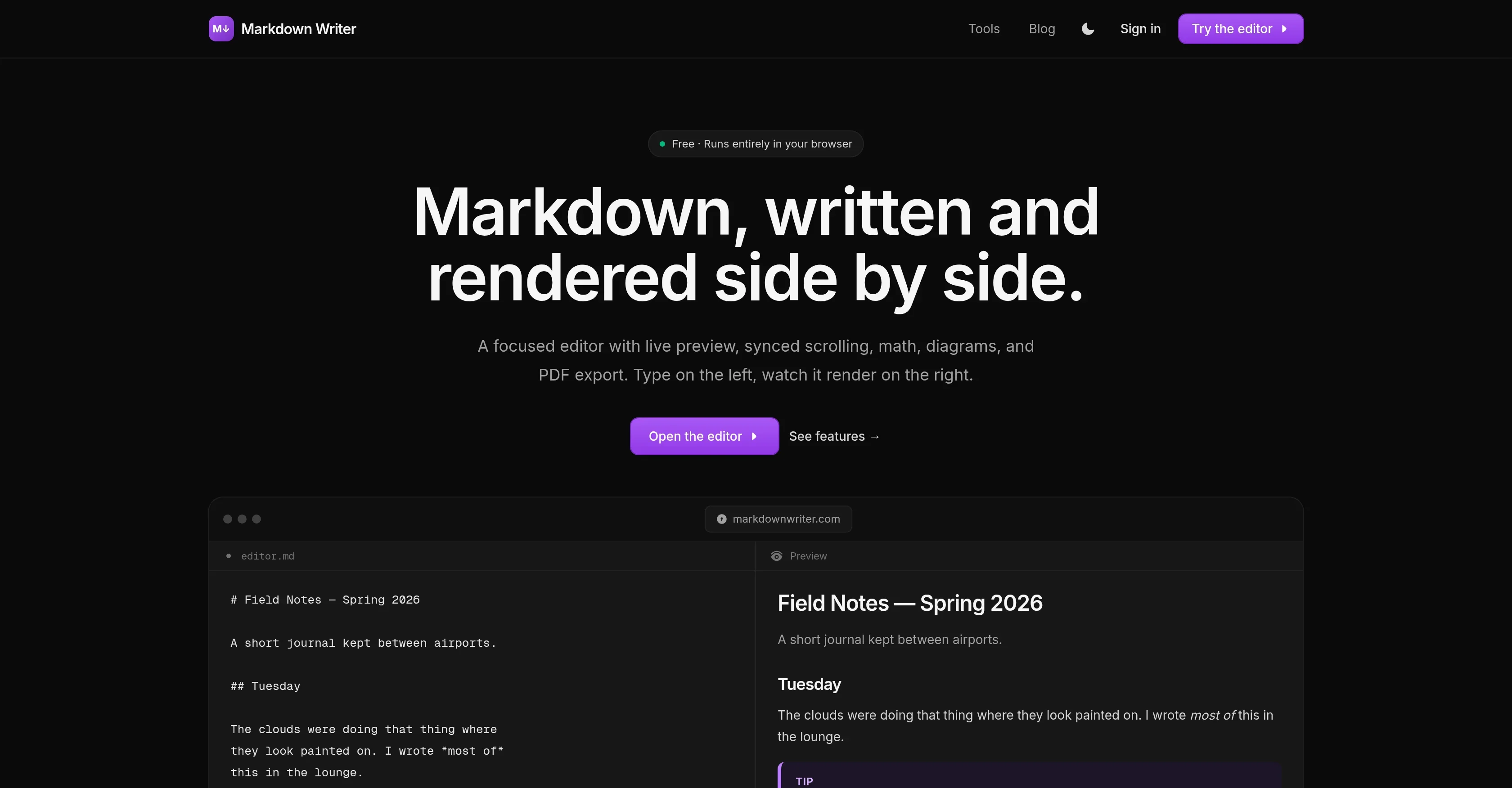 Markdown Writer product preview