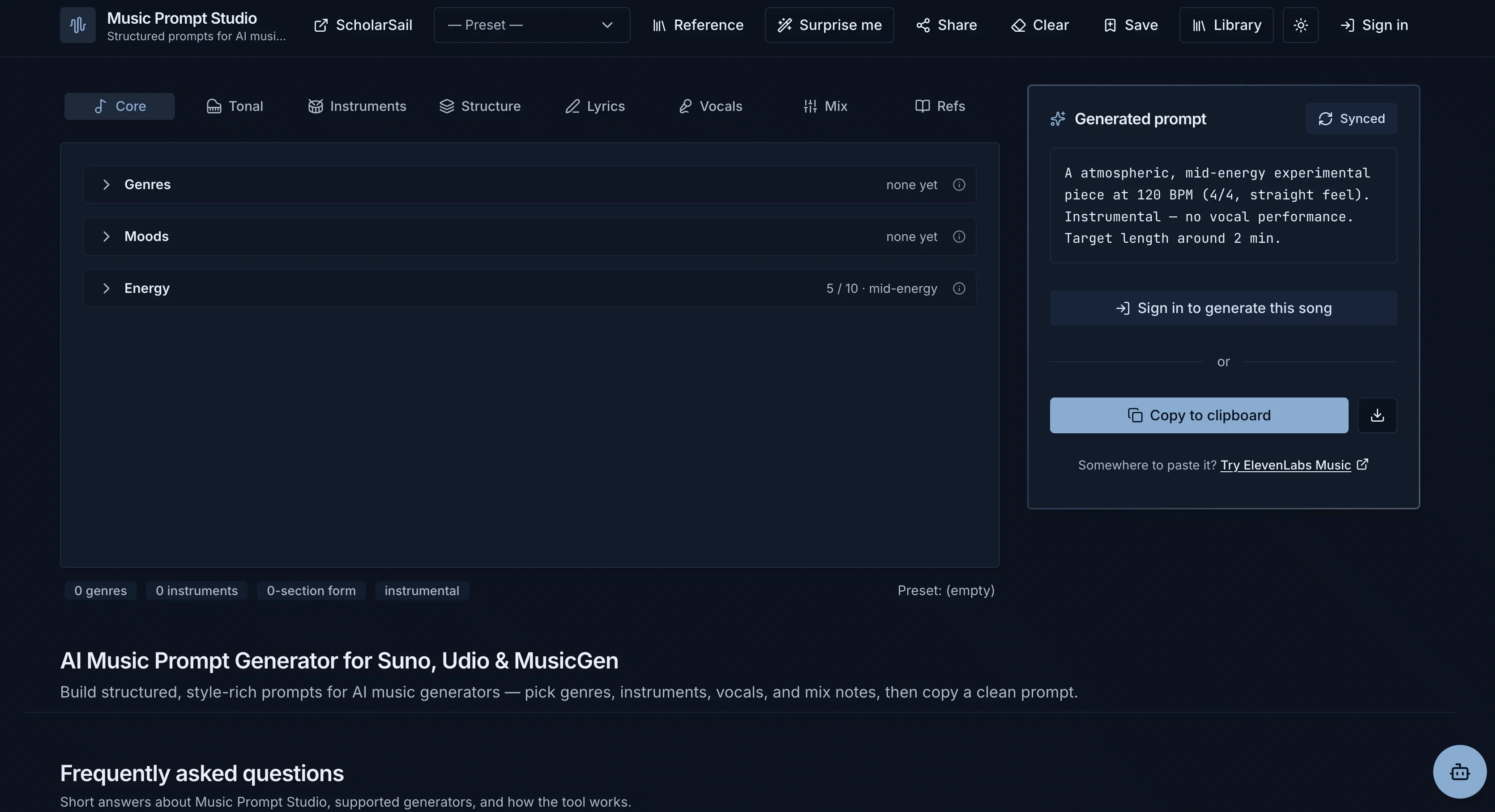 Music Prompt Studio product preview