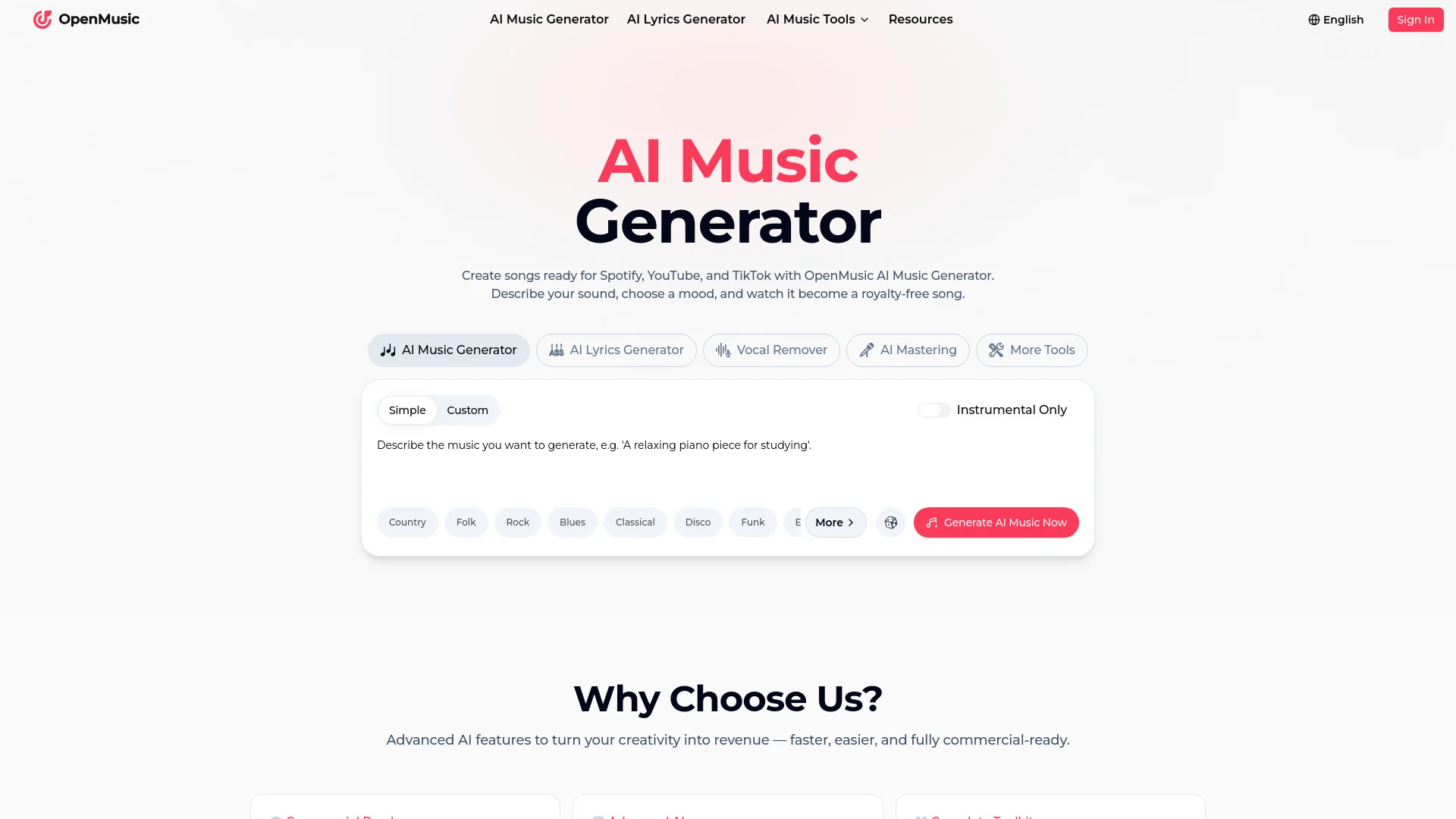 OpenMusic AI product preview
