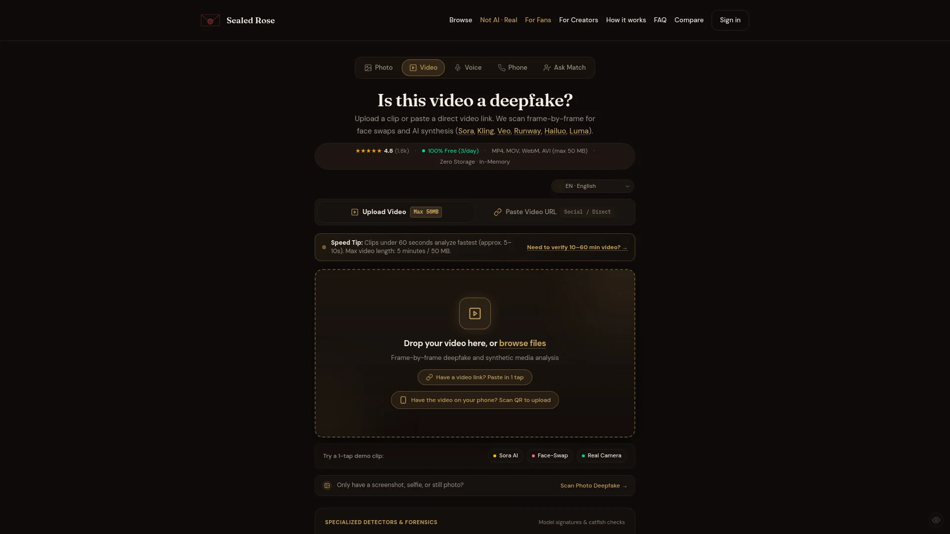 Sealed Rose AI Deepfake Detector product preview