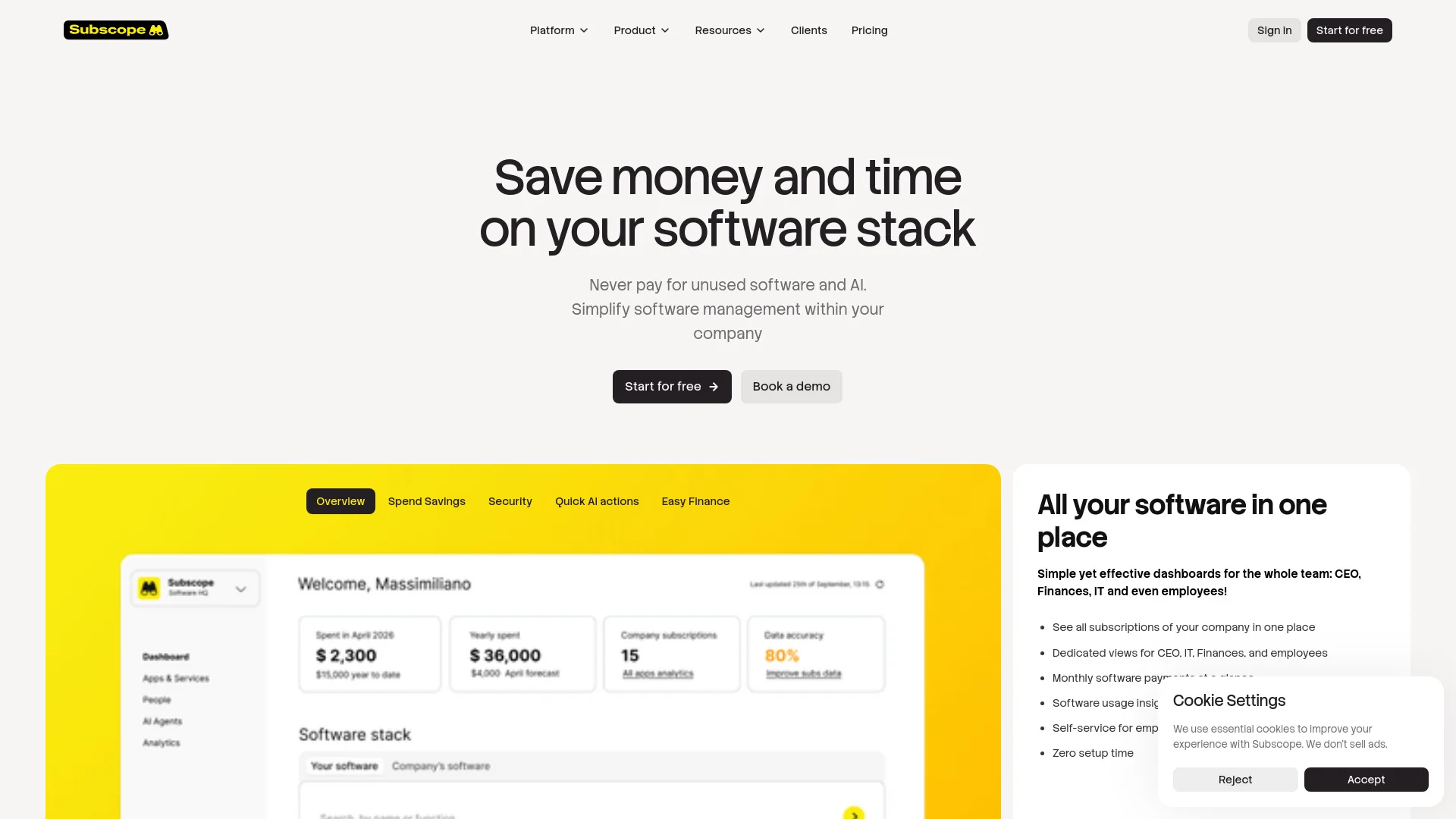 Subscope — free subscription manager for startups and SMB product preview