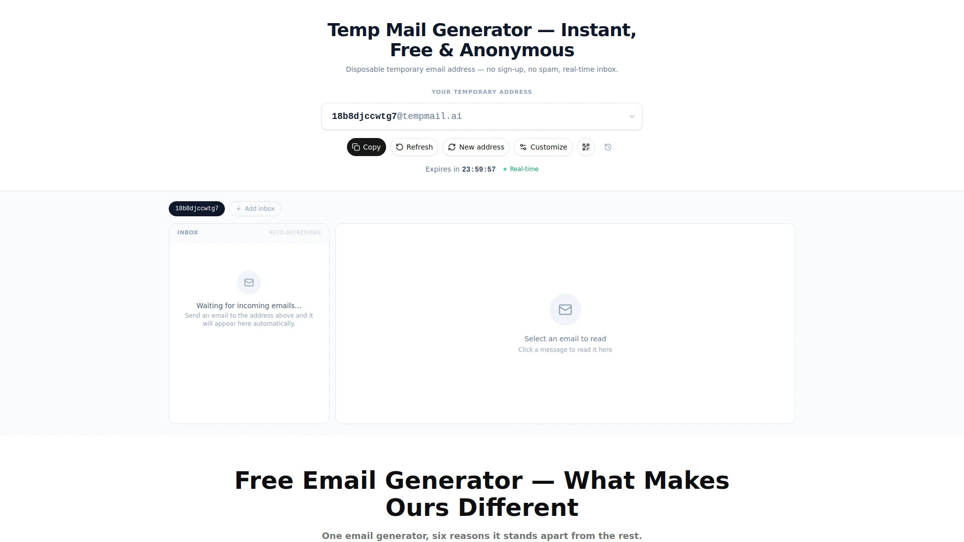 Temp Mail Generator 产品预览