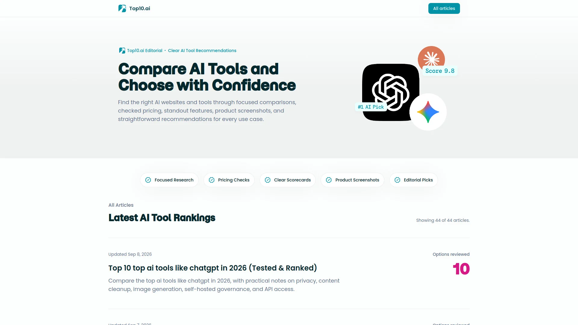 Top10.ai product preview