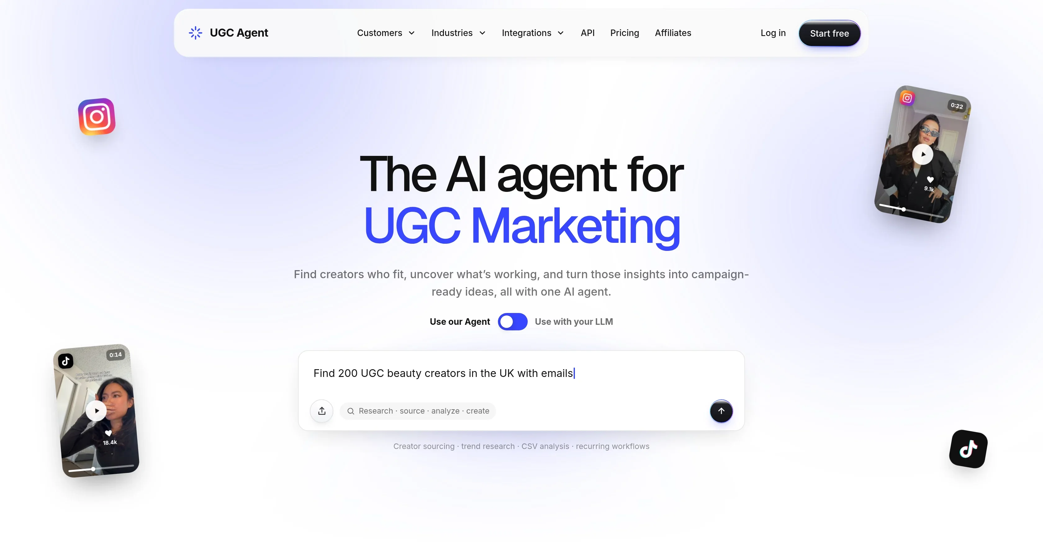 UGC Agent product preview