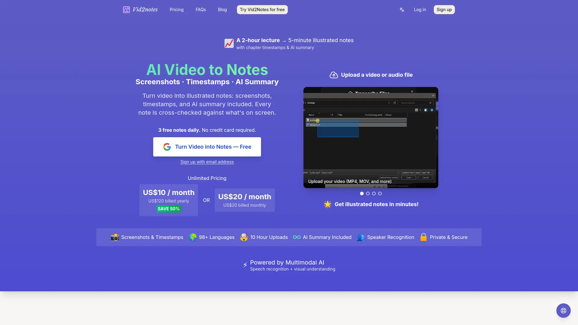 Video to notes product preview