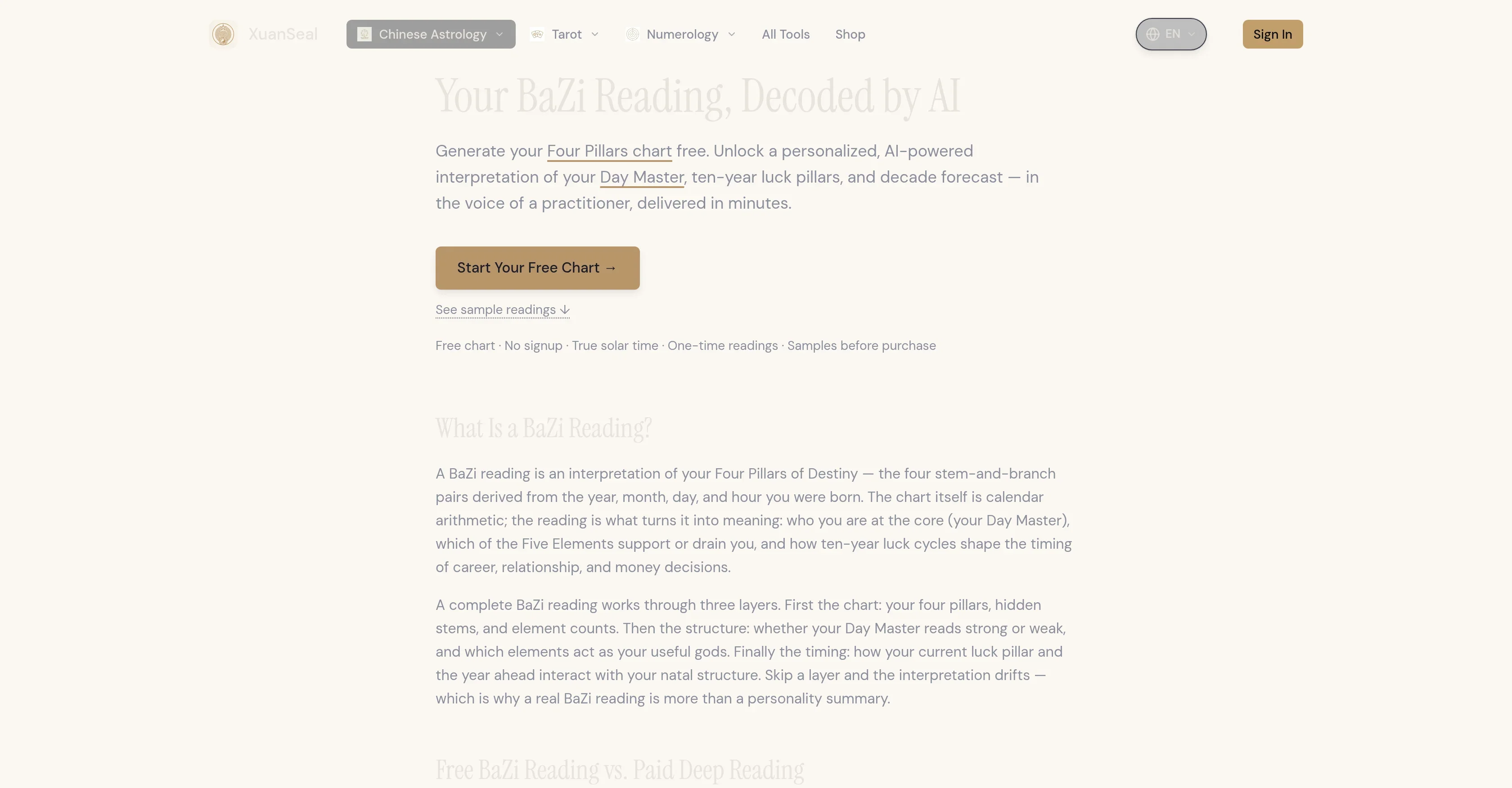 XuanSeal AI BaZi Reading product preview