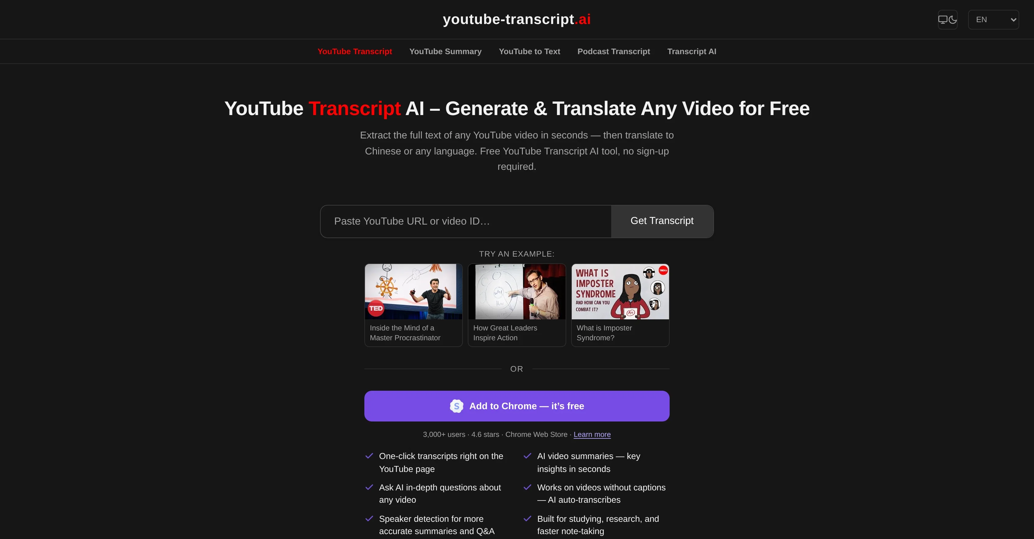 YouTube Transcript AI 产品预览